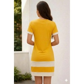 Mustard Yellow & White Color Block T-Shirt Mini Dress