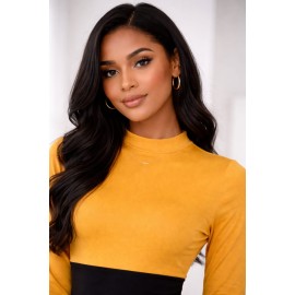 Women Mustard Yellow & Black Bodycon Midi Dress