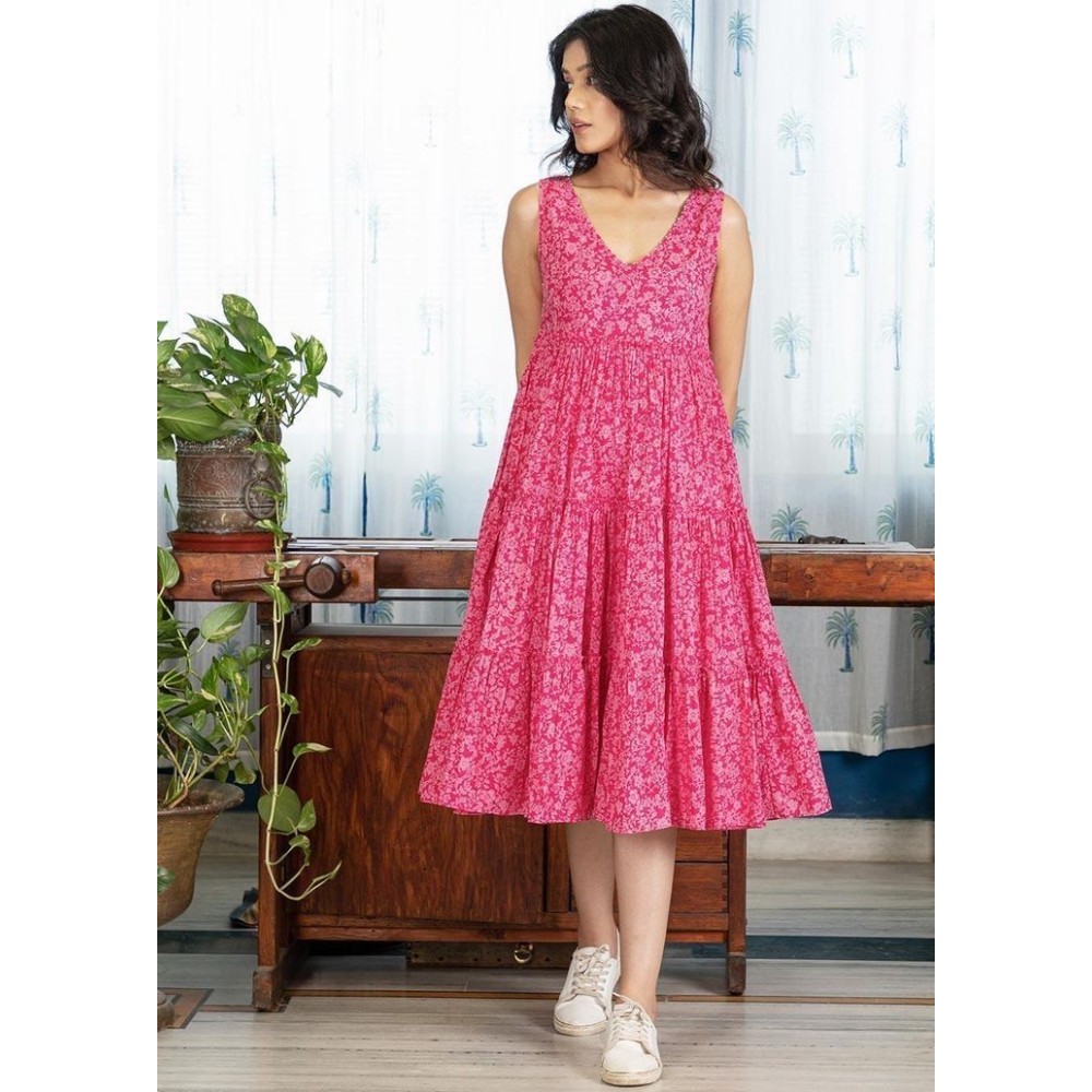 Women's Floral Printed Tiered Midi