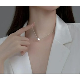 Silver Flying Bird Crystal Pendant Necklace