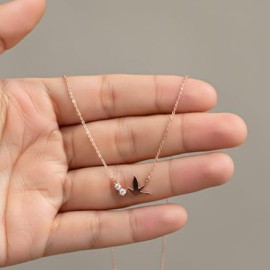 Silver Flying Bird Crystal Pendant Necklace