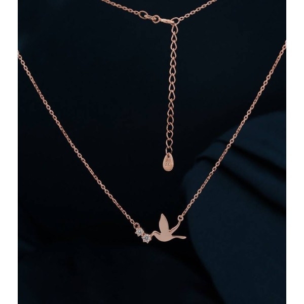 Silver Flying Bird Crystal Pendant Necklace