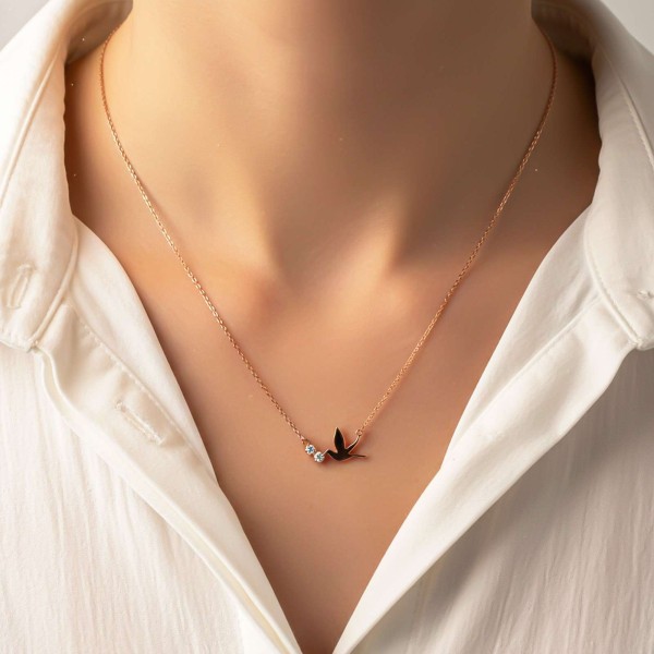 Silver Flying Bird Crystal Pendant Necklace