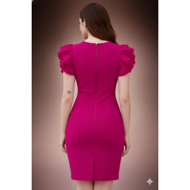 Hot Pink Puff Sleeve Bodycon Dress