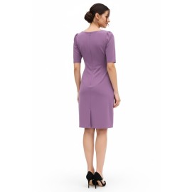 Kibo Casual Women's Purple Polyester Solid Boat Neck Dress