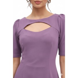 Kibo Casual Women's Purple Polyester Solid Boat Neck Dress