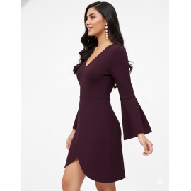 KIBO Casual Women's Solid Polyester Sheath Mini Dress - Maroon/Wine