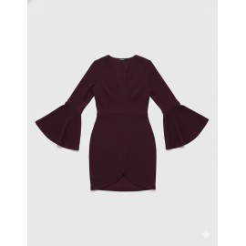 KIBO Casual Women's Solid Polyester Sheath Mini Dress - Maroon/Wine