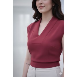 Women’s Maroon Sleeveless Wrap Neck Top