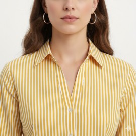 Kibo Casual Women's Multi Cotton Stripes Collar Neck Shirt Dress - Yellow/White