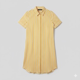 Kibo Casual Women's Multi Cotton Stripes Collar Neck Shirt Dress - Yellow/White