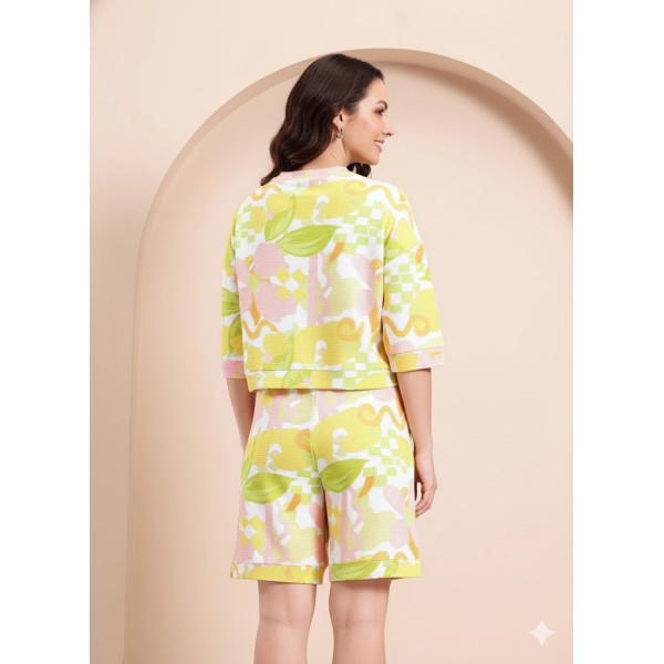 Women Abstract Printed Co-ord Set with Top & Shorts