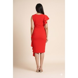 Elegant Red Asymmetric Ruffle Bodycon Dress
