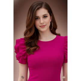 Hot Pink Puff Sleeve Bodycon Dress