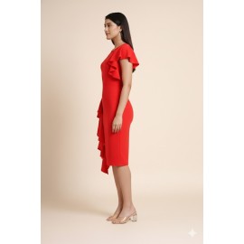 Elegant Red Asymmetric Ruffle Bodycon Dress