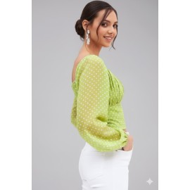 Women’s Polka Dot Puff Sleeve Crop Top