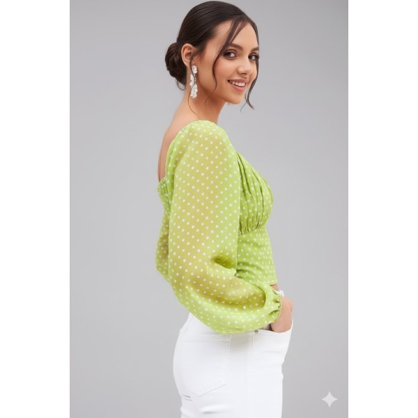 Women’s Polka Dot Puff Sleeve Crop Top
