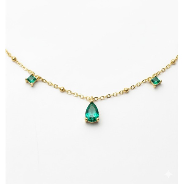 Delicate Green Stone Charm Necklace