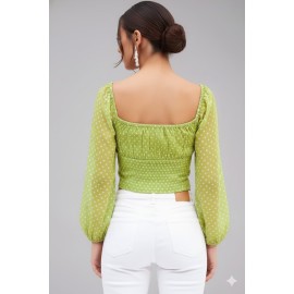 Women’s Polka Dot Puff Sleeve Crop Top