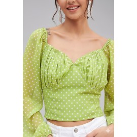 Women’s Polka Dot Puff Sleeve Crop Top