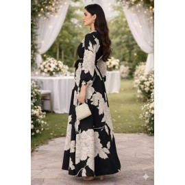 Black Floral Maxi Dress with Belted Waist