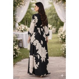 Black Floral Maxi Dress with Belted Waist