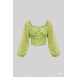 Women’s Polka Dot Puff Sleeve Crop Top