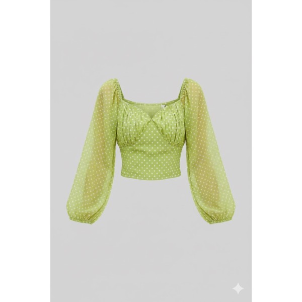 Women’s Polka Dot Puff Sleeve Crop Top