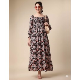 Dark Floral Off-Shoulder Tiered Maxi Dress