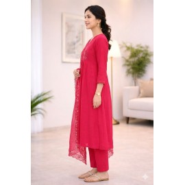 Women’s Pink Embroidered Anarkali Kurta Set with Dupatta