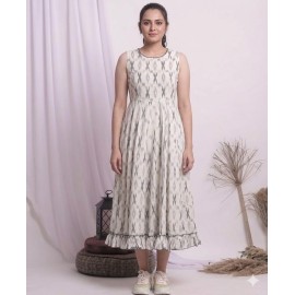 Women's Ikat Print Flared Maxi Dress with Ruffle Hem