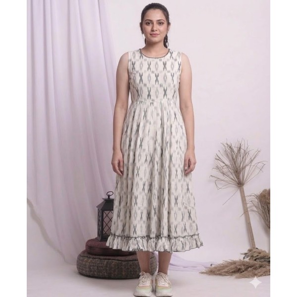 Women's Ikat Print Flared Maxi Dress with Ruffle Hem