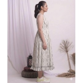 Women's Ikat Print Flared Maxi Dress with Ruffle Hem