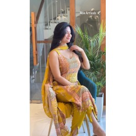 Mirror Work Maslin Kurti Set with Dupatta | Digital Print |