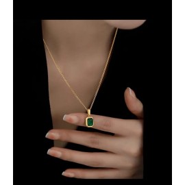 Women's Gold Plated Emerald Green Pendant Necklace