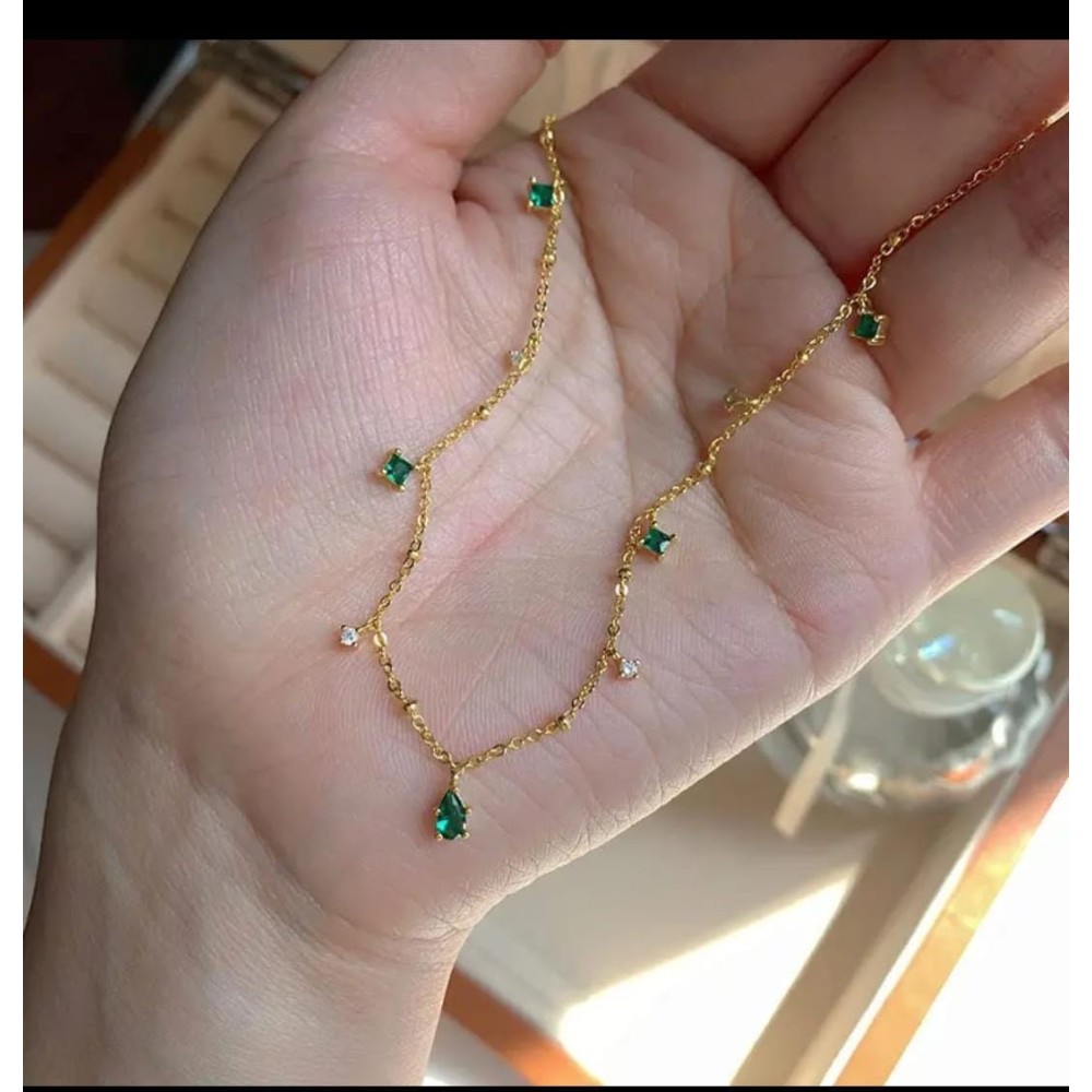 Delicate Green Stone Charm Necklace