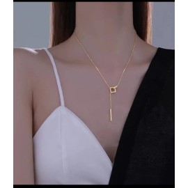 Minimalist Gold-Tone Geometric Drop Necklace for Women