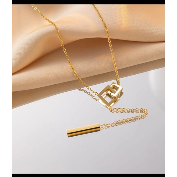 Minimalist Gold-Tone Geometric Drop Necklace for Women