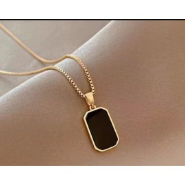 Elegant Rectangular Black and Gold Pendant Necklace