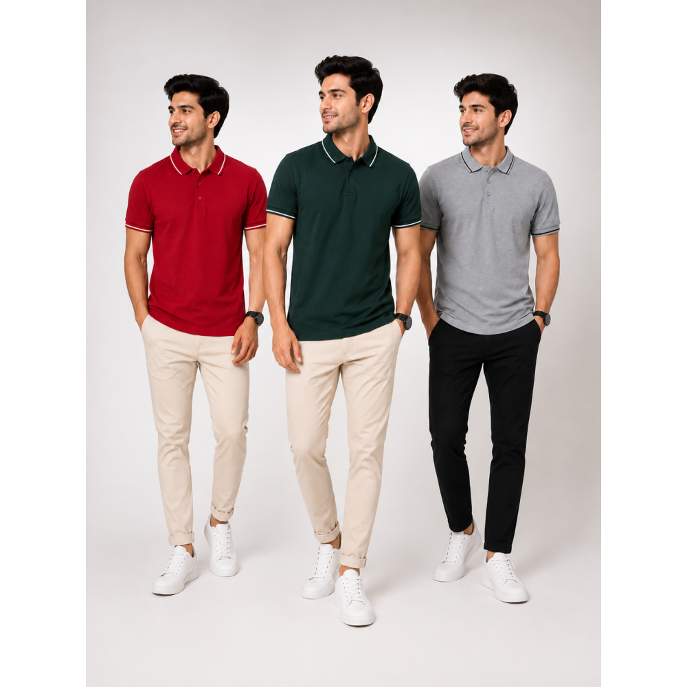 Biowash Organic Polo Combo Pack of 3 – Red, Charcoal & Bottle Green
