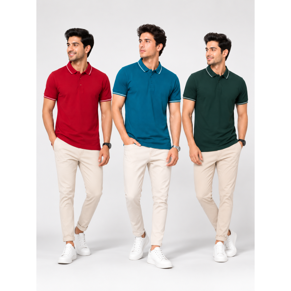 Biowash Organic Polo Combo Pack of 3 – Red, E.Green & Bottle Green