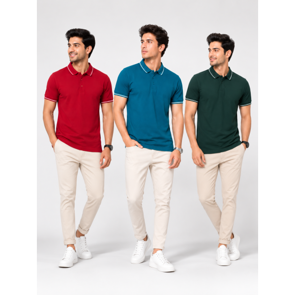 Biowash Organic Polo Combo Pack of 3 – Red, E.Green & Bottle Green