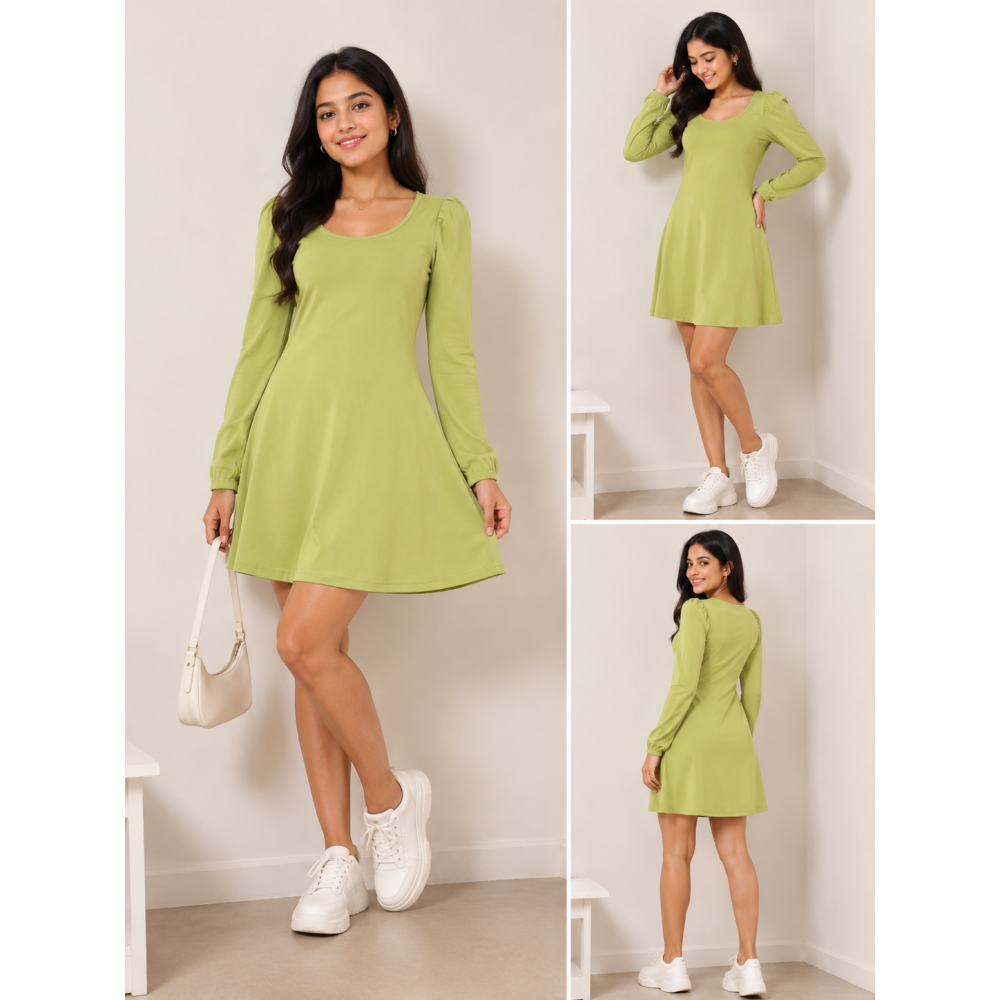 Women's Olive Green A-Line Mini Dress Colour