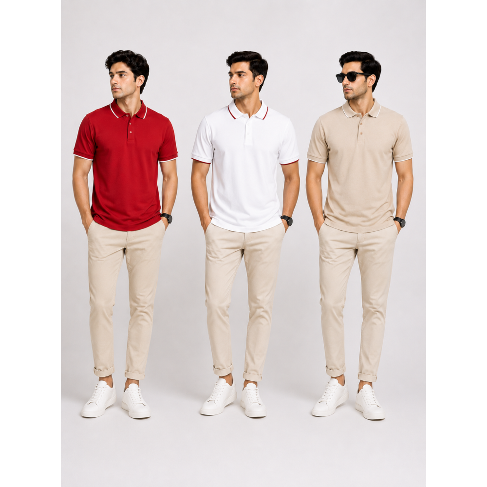 Ecoblend Polo Tees Combo Pack of 3 – Red, White & Beige
