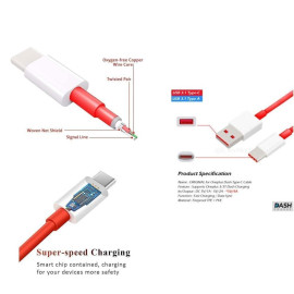 Dash Charging Cable, Type C 3ft 5v 4a Fast Charge Data Cable For All Oneplus  (Red And White)
