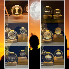 Fire Turtle Glass Lamp 3D Crystal Ball Astronomy Night Lamp with Base for Living Room