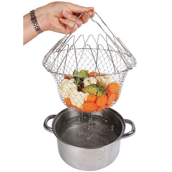 Foldable Stainless Steel Deep Frying Basket – Multifunctional Kitchen Strainer & Drainage Rack
