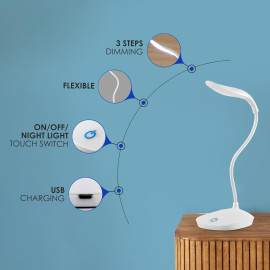 Rechargeable Battery-Operated Desk Lamp – 3-Level Brightness LED Study Light with Touch Control & Eye-Caring Design