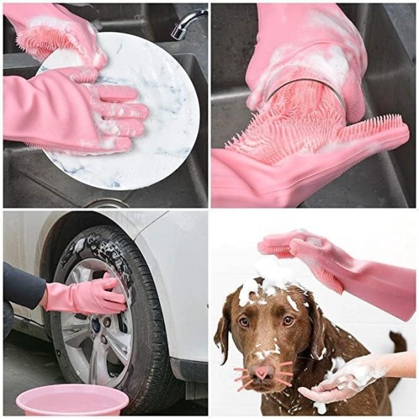 Silicone Hand Gloves for Dishwashing – Multi-Purpose Cleaning Gloves for Kitchen, Bathroom & Car (Pack of 1 Pair, Multicolor)