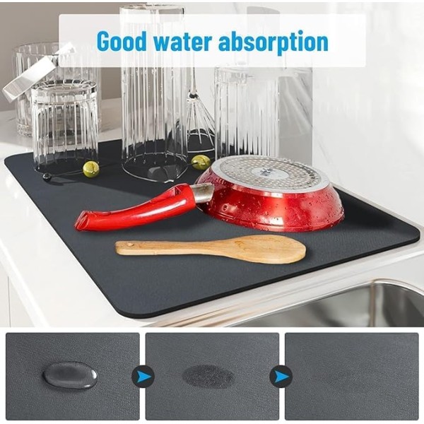 Rubber Dish Drying Pad, Kitchen Countertop Absorbent Pad